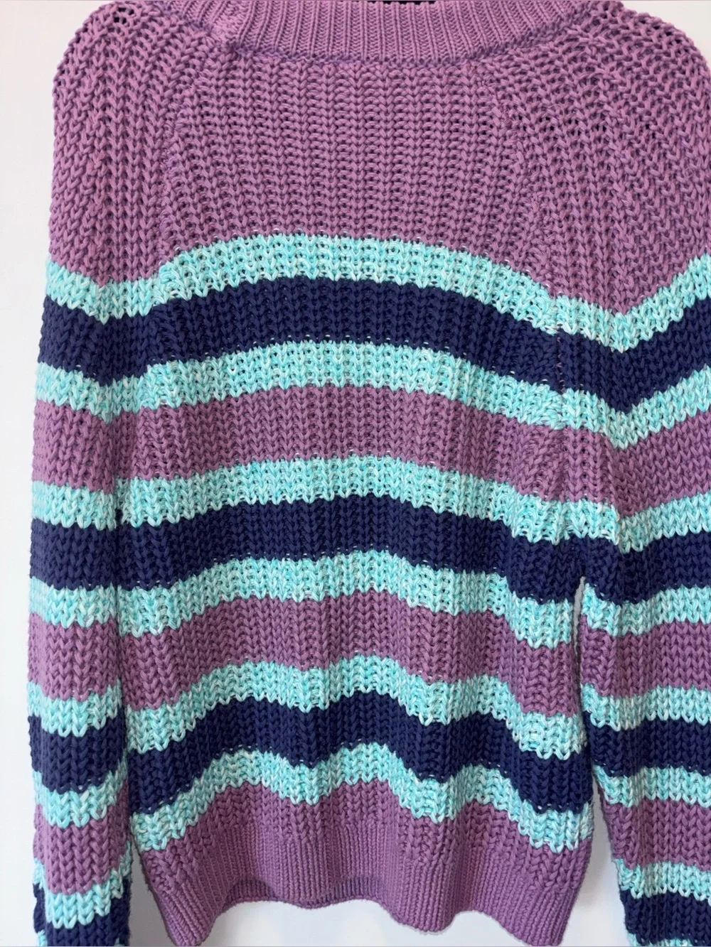 NEW FREE PEOPLE women's frankie cable striped pullover in Lilac combo XS